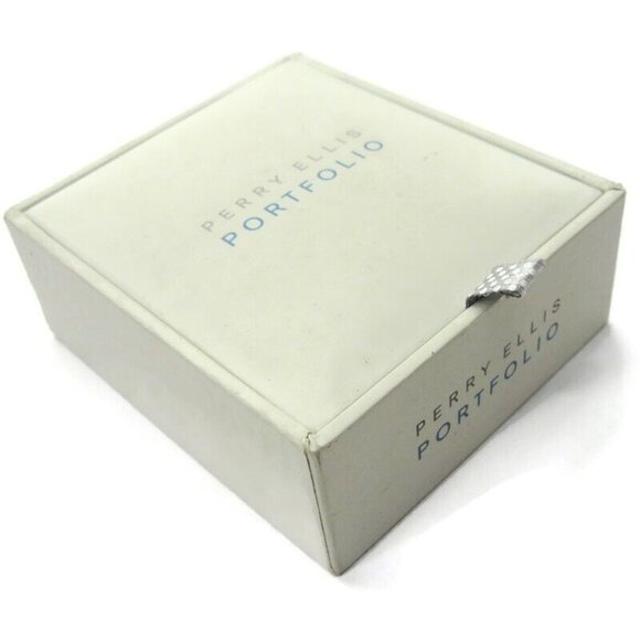 Perry Ellis Portfolio Cufflinks Set w Neck Tie Clip Silver Tone Wedding IOB - Picture 8 of 8